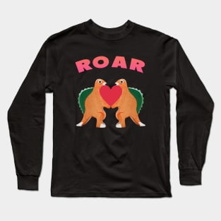 Cute Dinosaur Backtoschool Quote Roar Heart Pink Long Sleeve T-Shirt